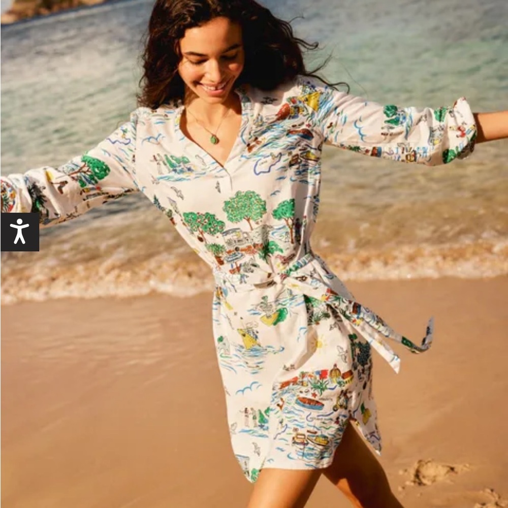 Boden Linen Tie waist dress Amalfi Cleo Dress